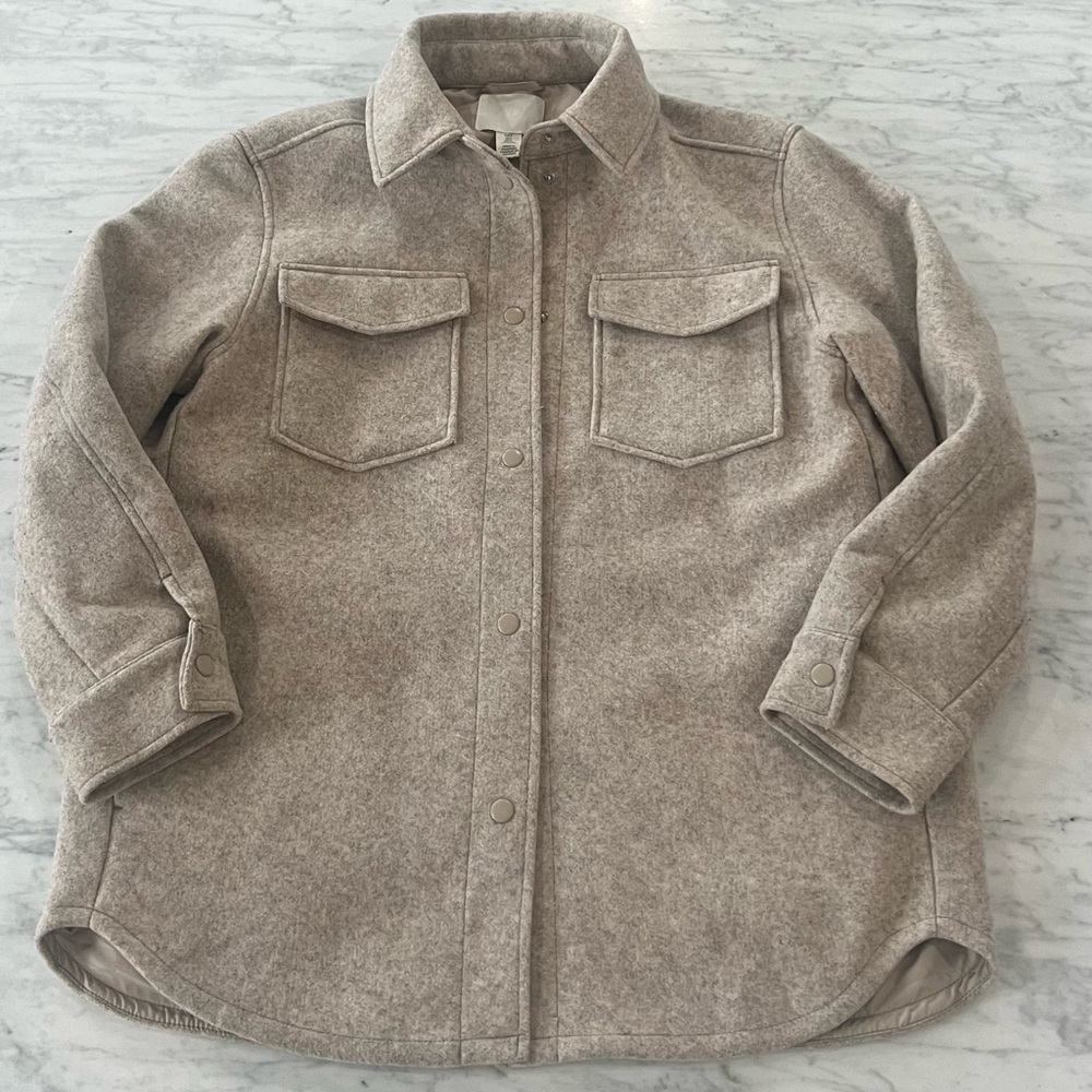 H&M Shacket Light Beige Shirt Jacket button down small - Picture 6 of 7